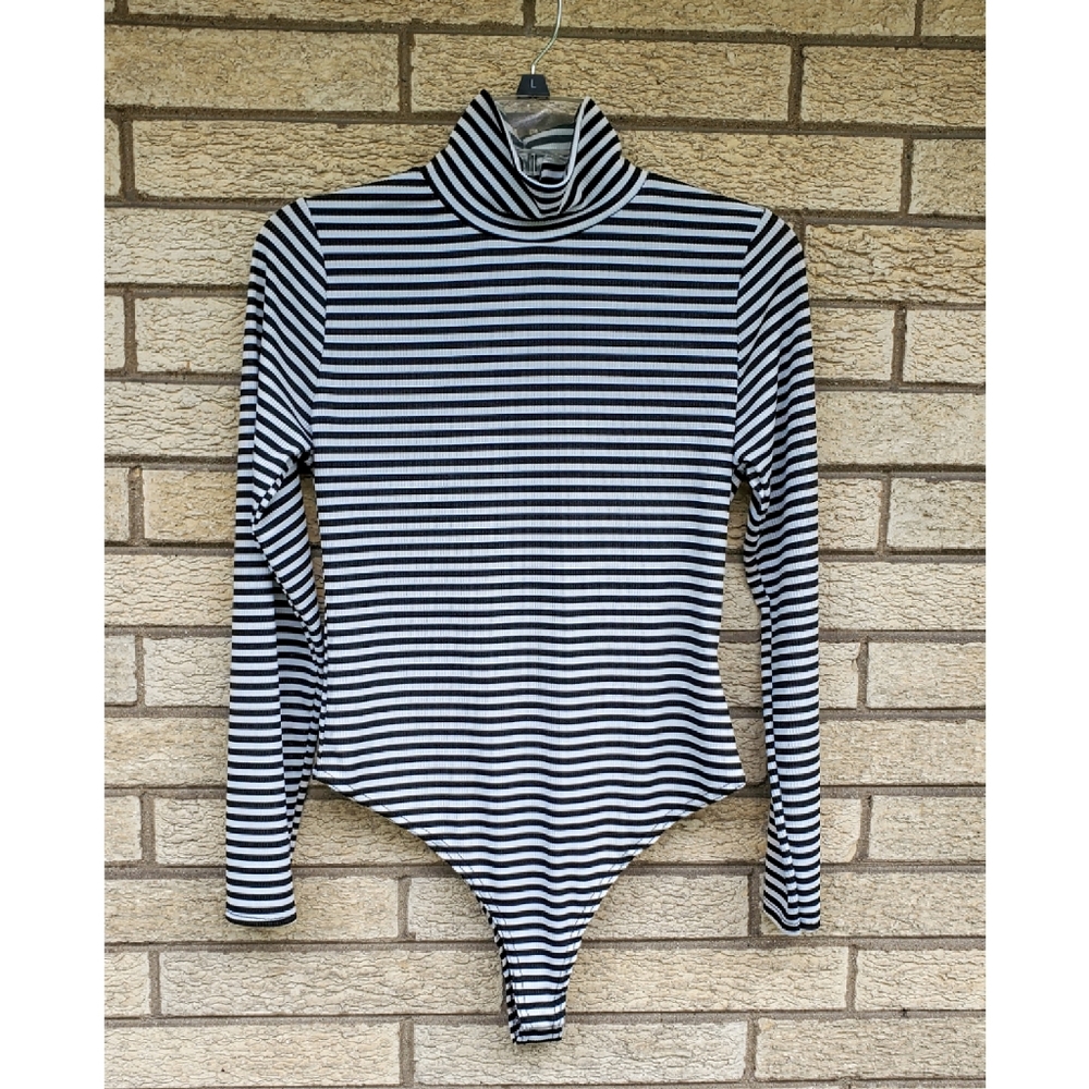 PLT Striped Mock Neck Bodysuit